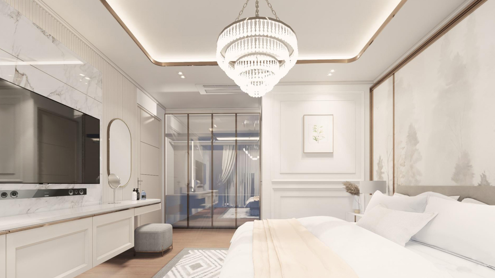 งานบิวท์อินห้องนอน Luxury (3D) ขนาด 4.50x3.80 เมตร